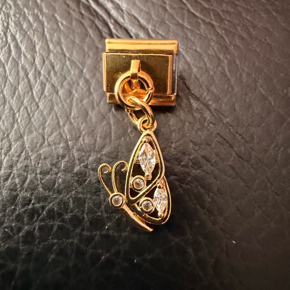 Gold-Tone Crystal Butterfly Italian Charm Pendant